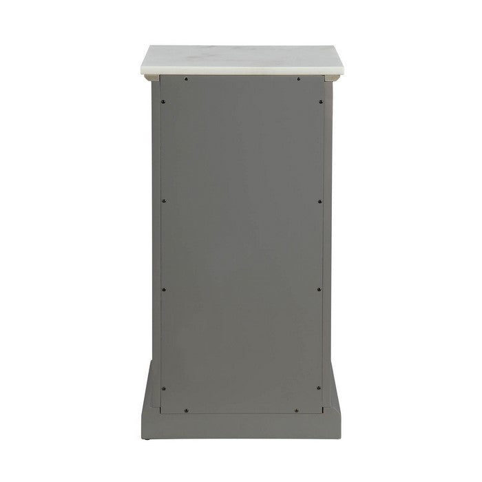 3 Drawer Wooden Cabinet with Shutter Design and Marble Top, Gray and White