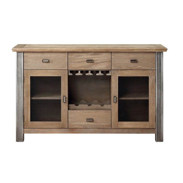 Transitional Server with Mesh Metal Doors and Stemware Storage, Brown