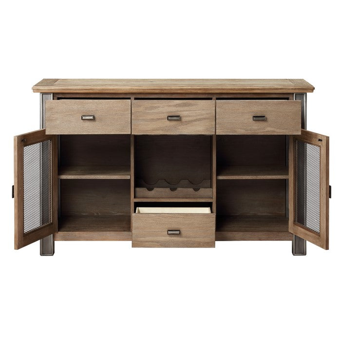 Transitional Server with Mesh Metal Doors and Stemware Storage, Brown