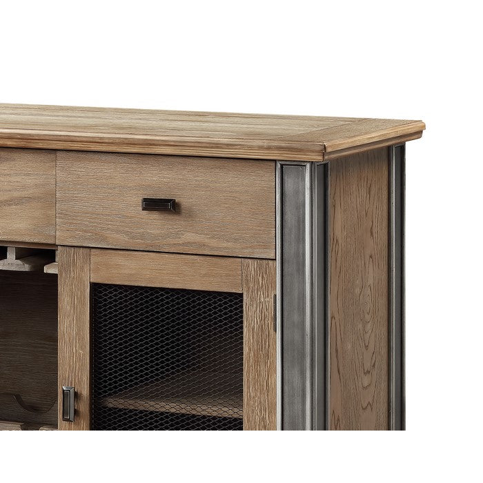 Transitional Server with Mesh Metal Doors and Stemware Storage, Brown