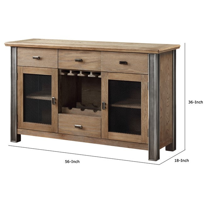 Transitional Server with Mesh Metal Doors and Stemware Storage, Brown
