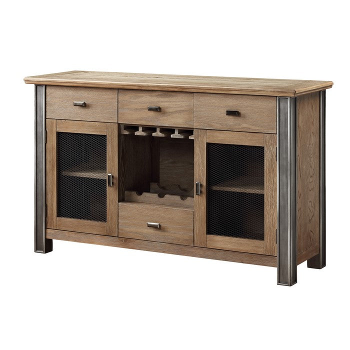 Transitional Server with Mesh Metal Doors and Stemware Storage, Brown