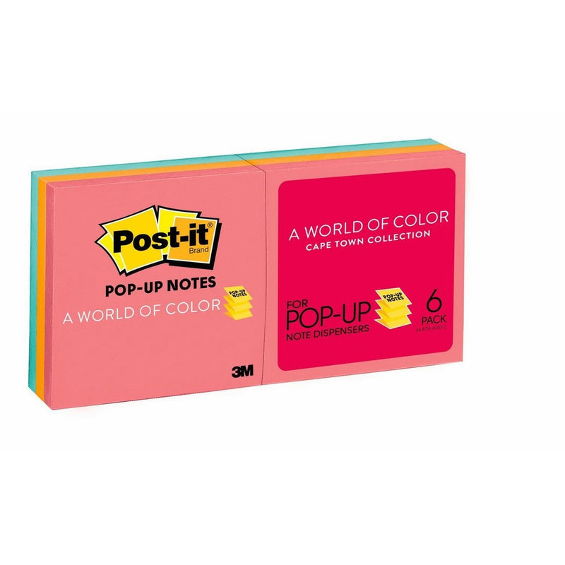 Post-it Pop-up Notes, 3 in x 3 in, Cape Town Collection, 6 Pads/Pack (R330-AN)