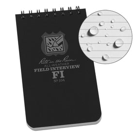 Rite in the Rain Weatherproof Field Interview Notebook, 3" x 5", Black Cover, Field Interview Form Pages (No. 104)