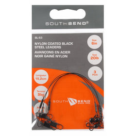 South Bend Black Nylon Coated Steel Leader 6-Inch (Black)