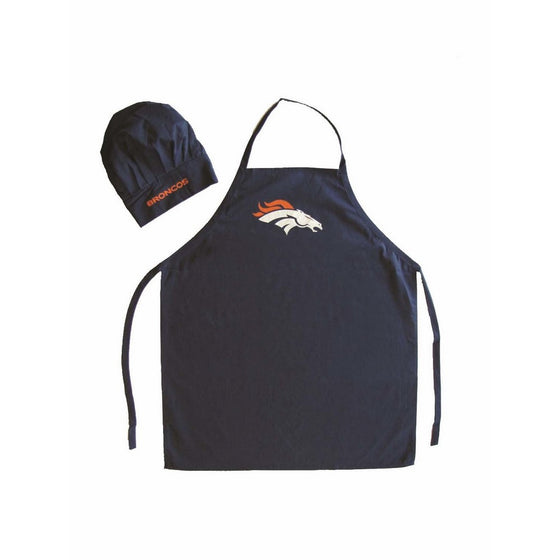 Wirezoll NFL Denver Broncos Chef Hat and Apron Set, Navy, One Size