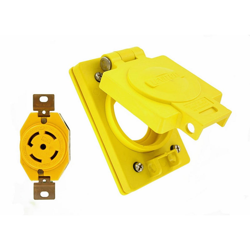 Leviton 69W81 30-Amp, 120/208 Volt- 3PY, Flush Mounting Locking Receptacle, Industrial Grade, Grounding, Wetguard with Cover, Yellow