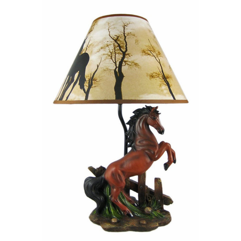 Resin Table Lamps Brown Stallion Horse Table Lamp W/Nature Print Shade 12 X 18.5 X 12 Inches Brown