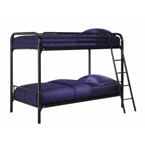 DHP Twin-Over-Twin Bunk Bed with Metal Frame and Ladder, Space-Saving Design, Black