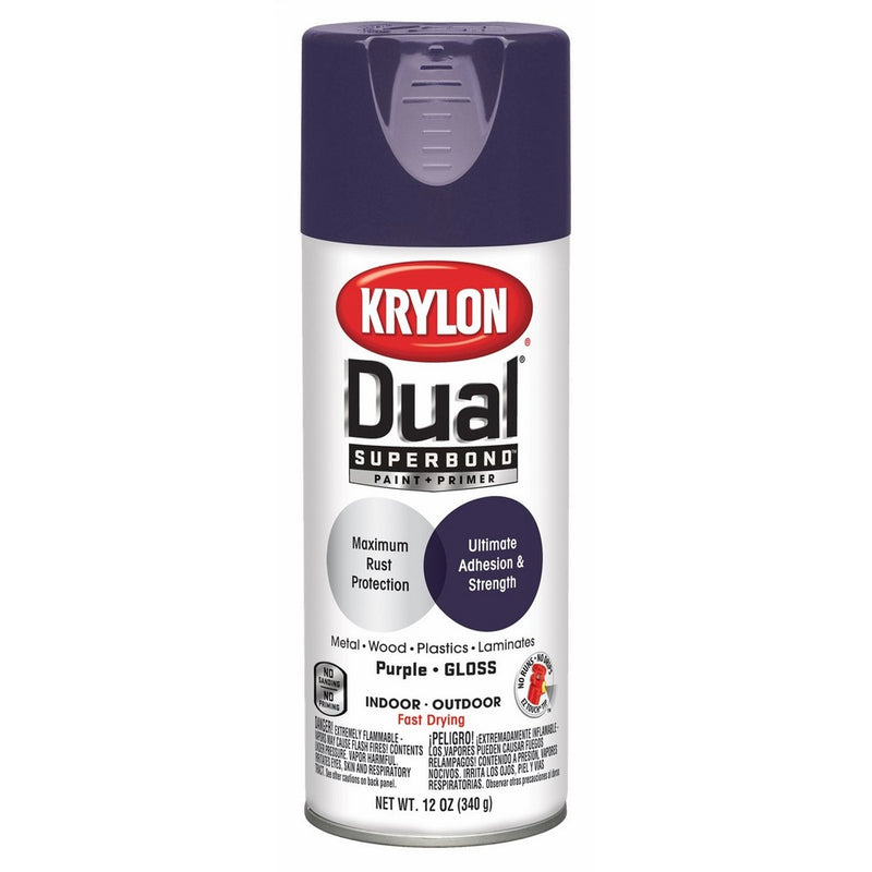 Krylon K08816001 'Dual' Superbond Gloss Purple Paint and Primer, Gloss Purple, 12 Ounce