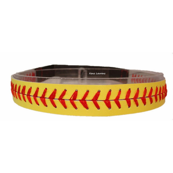 Leather Softball Seam Headband (Yellow with Red Seam)
