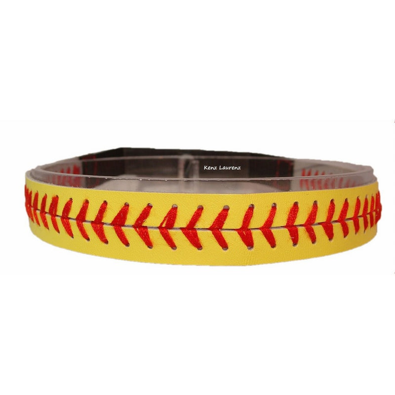 Leather Softball Seam Headband (Yellow with Red Seam)