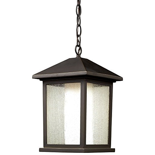 Z-Lite 524CHB 1-Light Outdoor Chain Light with Outer Seedy and Inner Matte Opal Shade, Clear Beveled