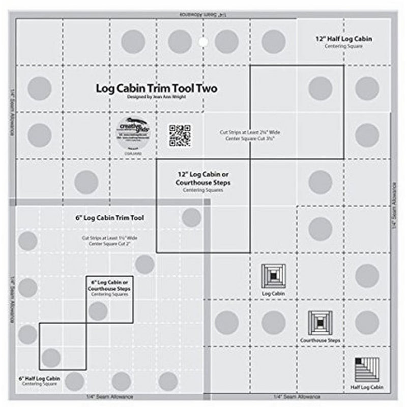Creative Grids Log Cabin Trim Tool Two for 6" and 12" Finished Blocks Quilting Ruler Template CGRJAW2