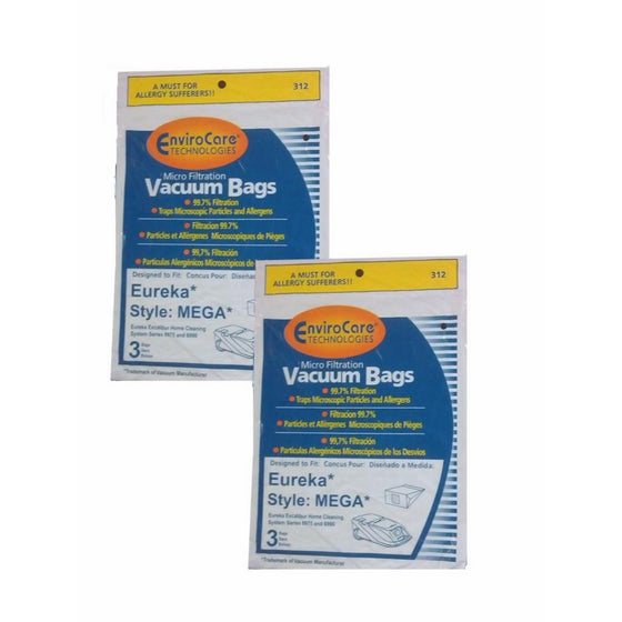 6 bags (2Pkg)Eureka MEGA #58624 (58624A)Cannister Vacuum Cleaner Allergen Style Bags Model Excalibur Powerteam 6975 and 6990