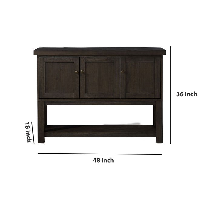 Transitional Style Server with 3 Doors and Open Bottom Shelf, Brown