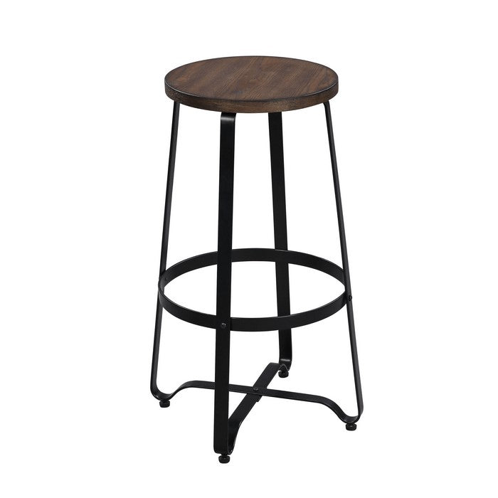 3 Piece Wood and Metal Bar Set with X Shape Base, Walnut Brown and Black
