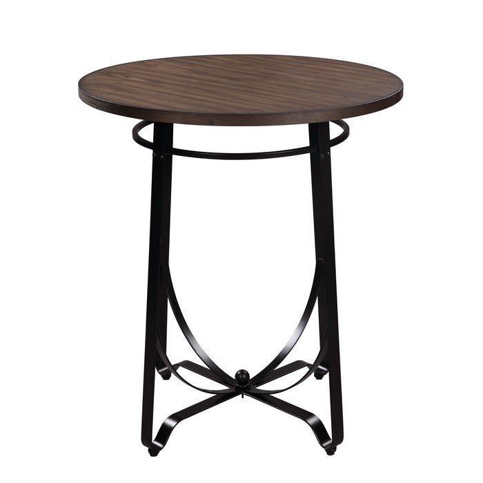 3 Piece Wood and Metal Bar Set with X Shape Base, Walnut Brown and Black