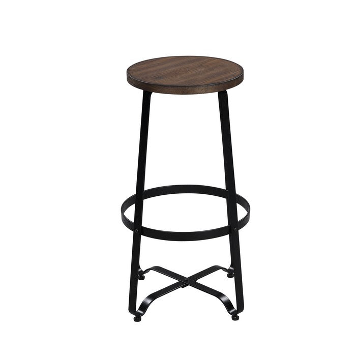 3 Piece Wood and Metal Bar Set with X Shape Base, Walnut Brown and Black