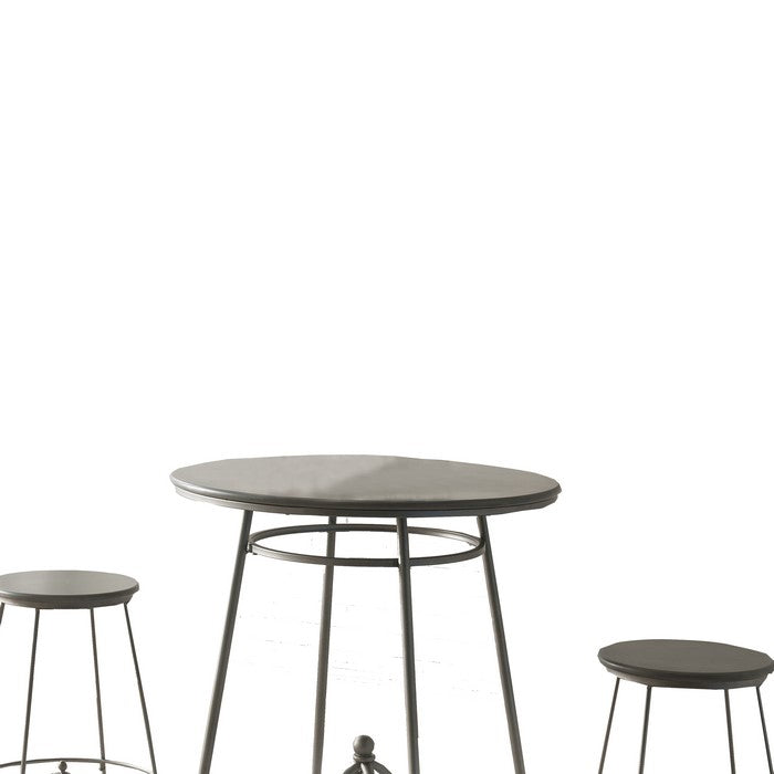3 Piece Round Top Counter Height Set with Raised Metal Base, Oak Gray