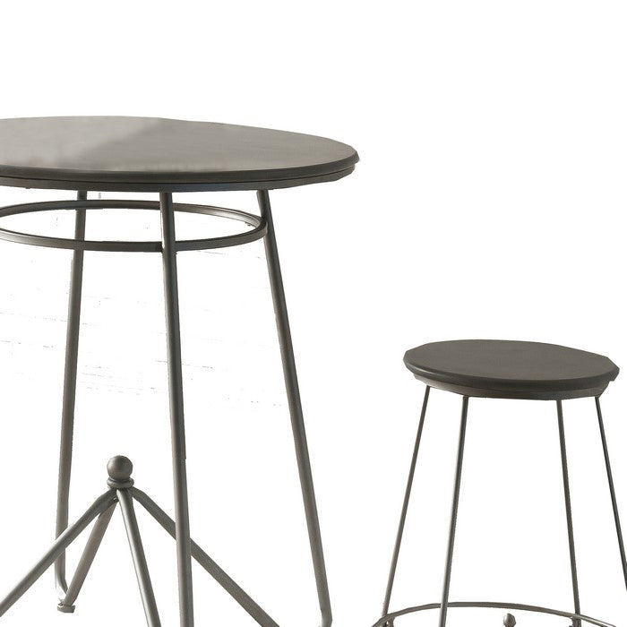 3 Piece Round Top Counter Height Set with Raised Metal Base, Oak Gray
