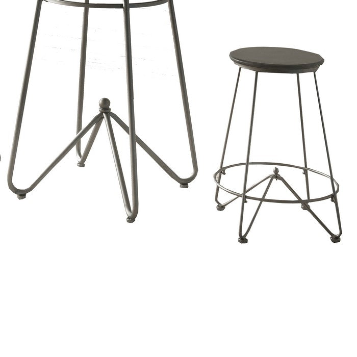3 Piece Round Top Counter Height Set with Raised Metal Base, Oak Gray