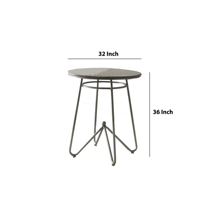 3 Piece Round Top Counter Height Set with Raised Metal Base, Oak Gray