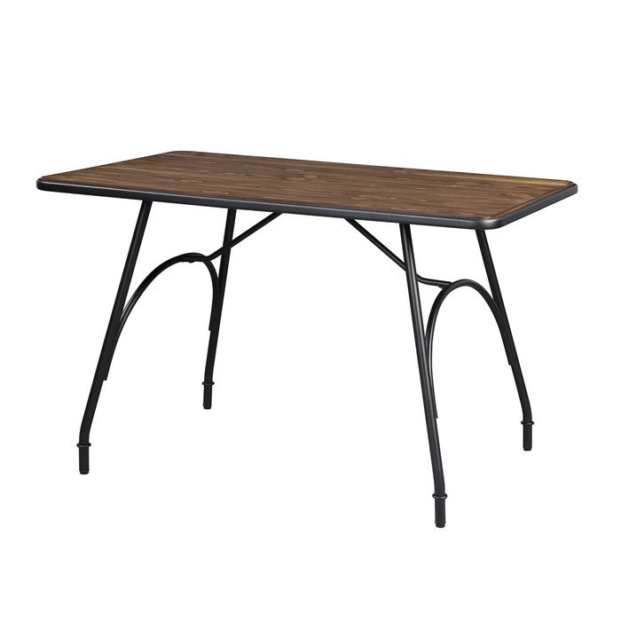 5 Piece Dining Set with Wooden Seat and Metal Base, Brown and Black