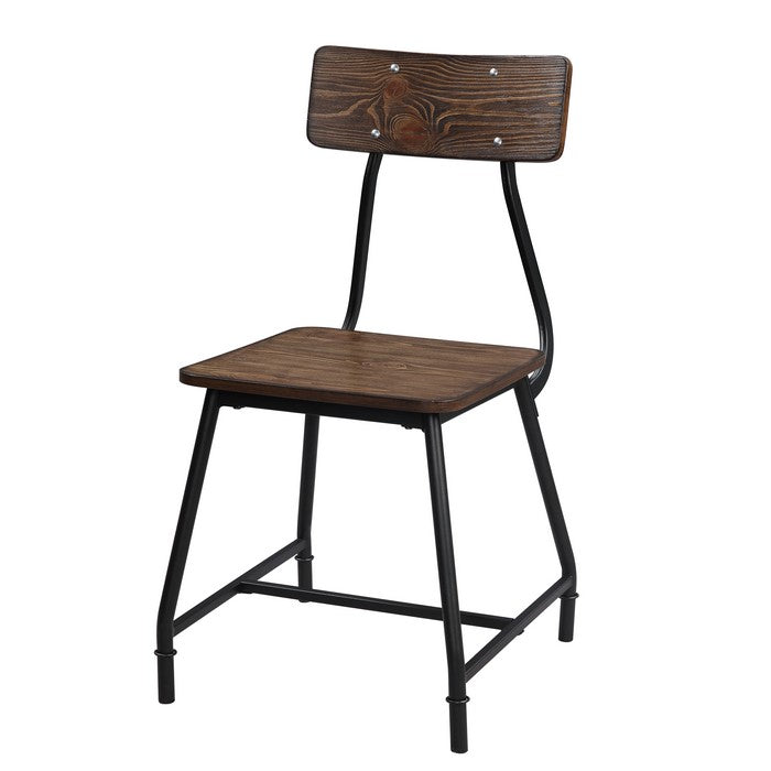 5 Piece Dining Set with Wooden Seat and Metal Base, Brown and Black