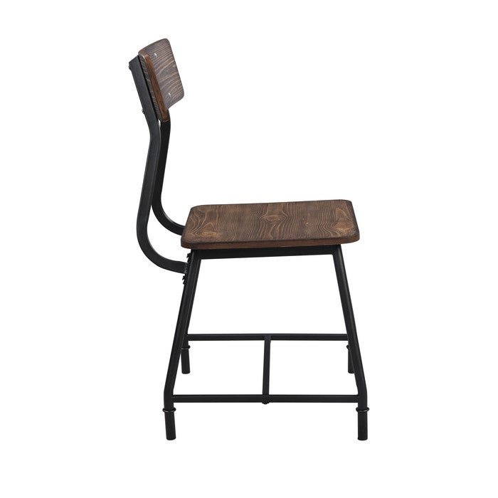 5 Piece Dining Set with Wooden Seat and Metal Base, Brown and Black