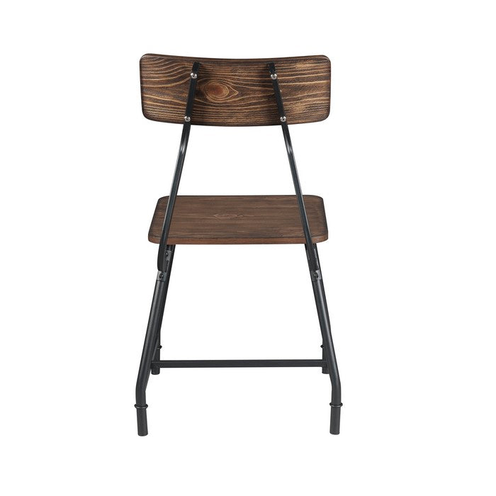 5 Piece Dining Set with Wooden Seat and Metal Base, Brown and Black