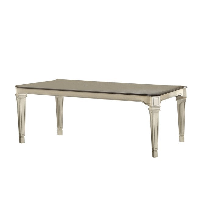Farmhouse Extendable Dining Table with Geometric Tapered Legs,Antique White
