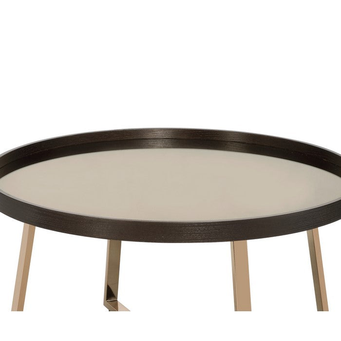 Mirror Top Coffee Table with Slanted Crossed Metal Legs, Black and Gold