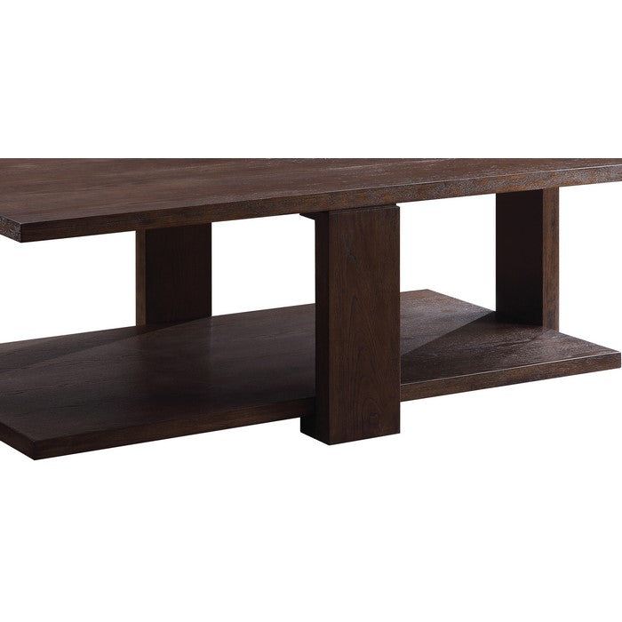 Contemporary Style Rectangular Coffee Table with Open Bottom Shelf, Brown