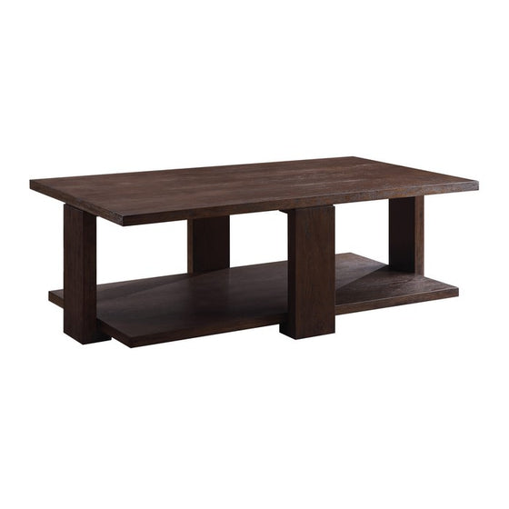 Contemporary Style Rectangular Coffee Table with Open Bottom Shelf, Brown