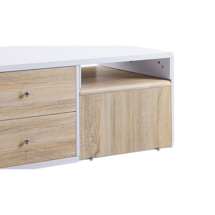 2 Drawer Contemporary Coffee Table with Pull Out Table, White and Brown