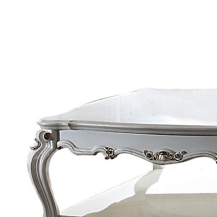 Traditional Scalloped Top Coffee Table with Queen Anne Legs, Antique White