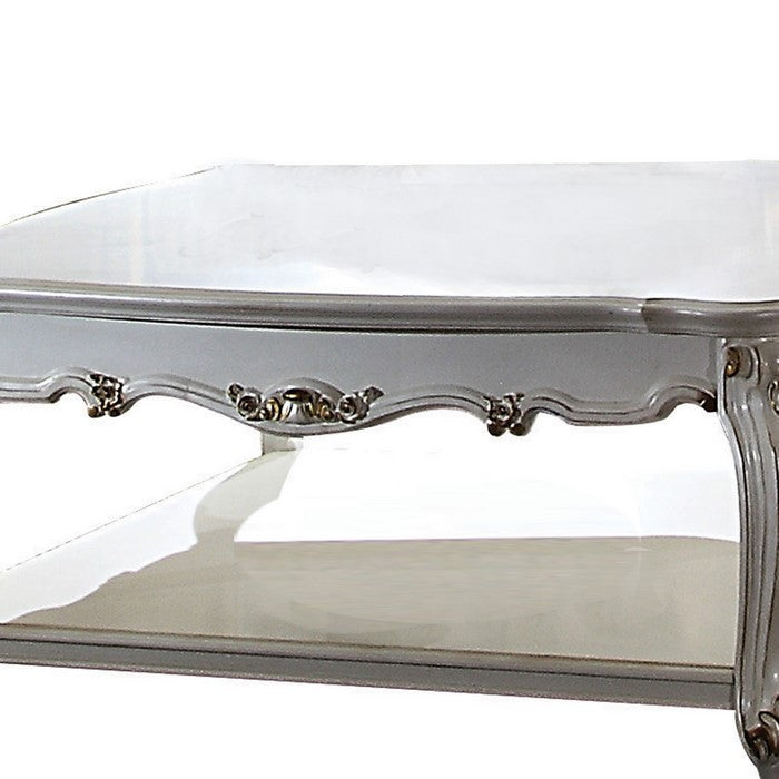 Traditional Scalloped Top Coffee Table with Queen Anne Legs, Antique White