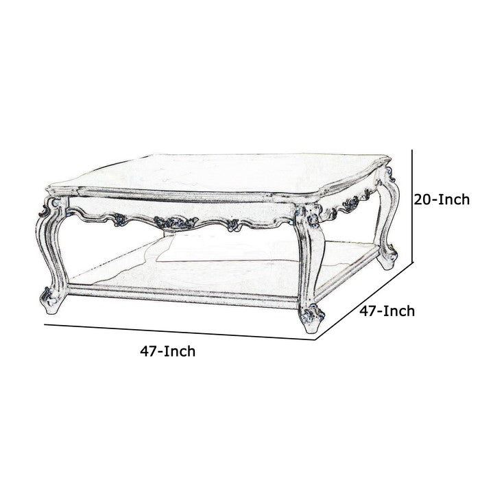 Traditional Scalloped Top Coffee Table with Queen Anne Legs, Antique White