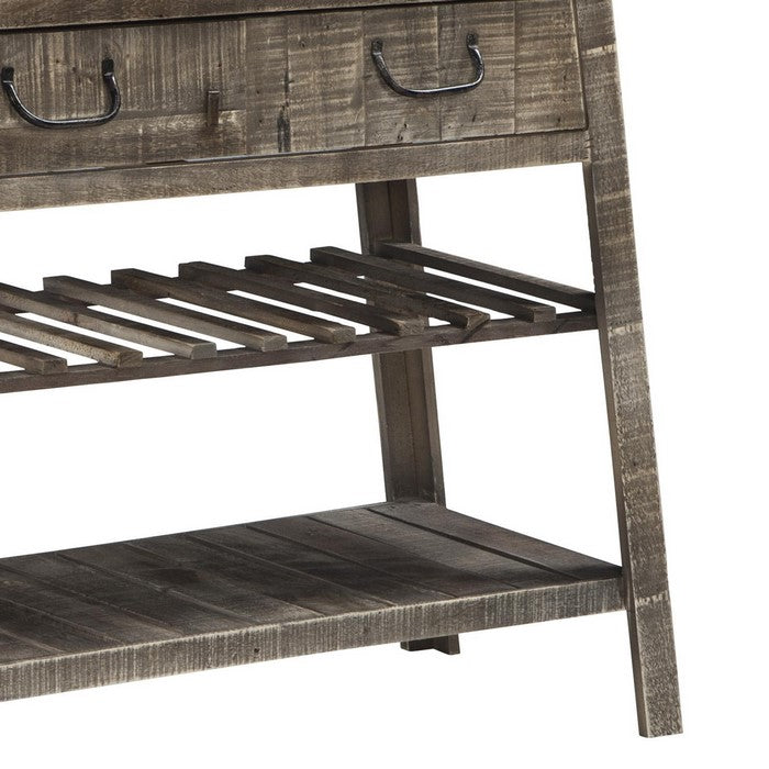 1 Drawer and 2 Shelves Reclaimed Wood Console Table with Angled Legs, Gray
