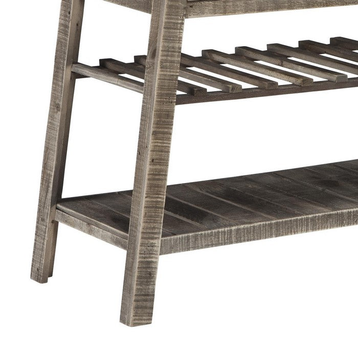 1 Drawer and 2 Shelves Reclaimed Wood Console Table with Angled Legs, Gray