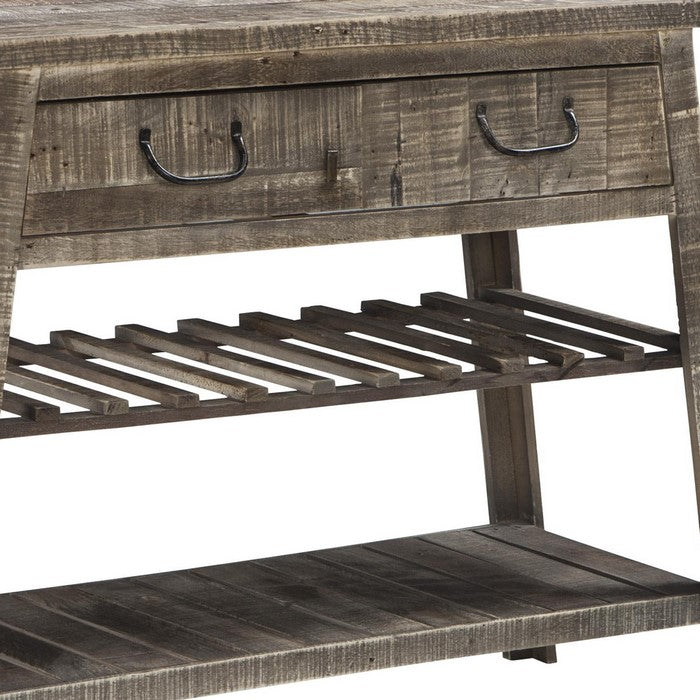 1 Drawer and 2 Shelves Reclaimed Wood Console Table with Angled Legs, Gray