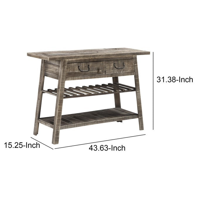 1 Drawer and 2 Shelves Reclaimed Wood Console Table with Angled Legs, Gray