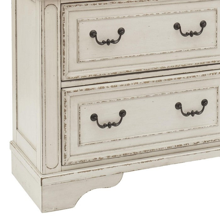 7 Drawer Wooden Molded Dresser with Bracket Feet, White and Brown