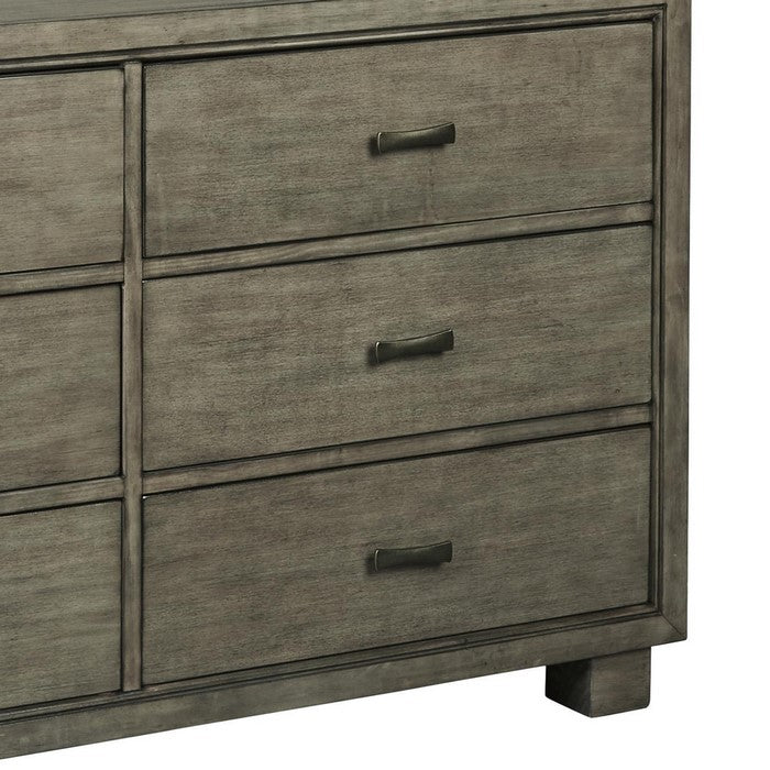 6 Drawer Wooden Dresser with Straight Legs and Flush Mount Handles, Gray