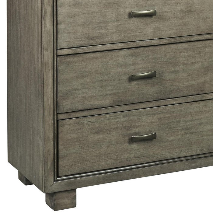 6 Drawer Wooden Dresser with Straight Legs and Flush Mount Handles, Gray