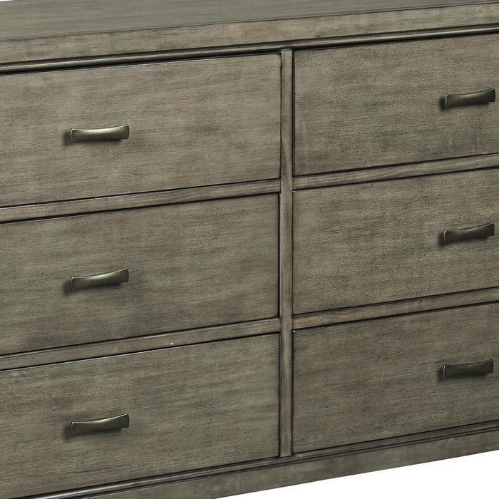 6 Drawer Wooden Dresser with Straight Legs and Flush Mount Handles, Gray