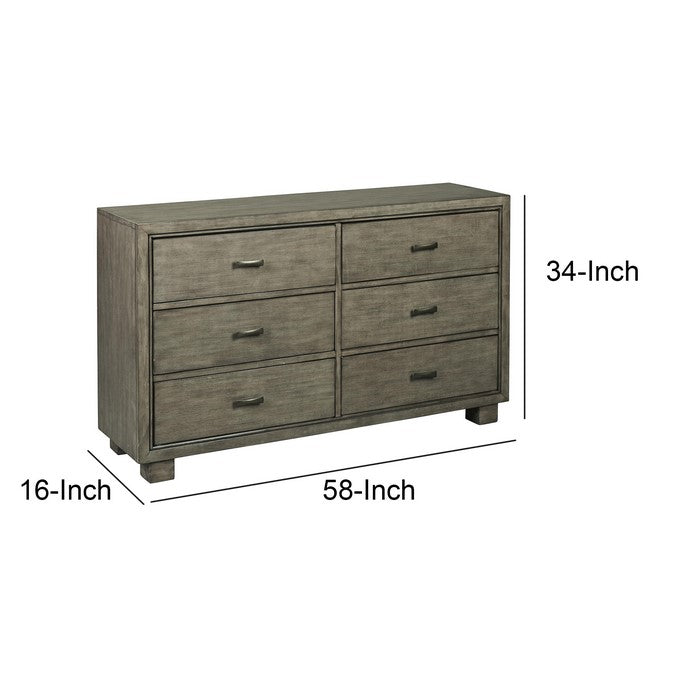 6 Drawer Wooden Dresser with Straight Legs and Flush Mount Handles, Gray