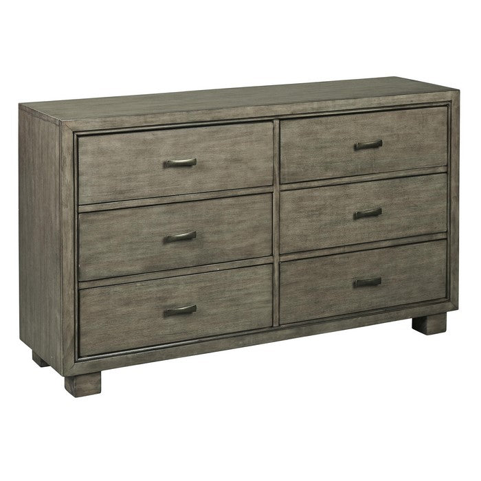 6 Drawer Wooden Dresser with Straight Legs and Flush Mount Handles, Gray