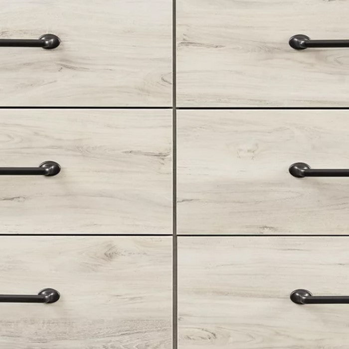 Grained Wooden Dresser with 6 Drawers and Bar Pull Handles, Antique White